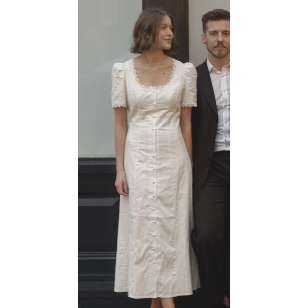 REFORMATION Alida Organic Cotton Button-Up Midi Dress in White Size US 4 - Picture 2 of 15